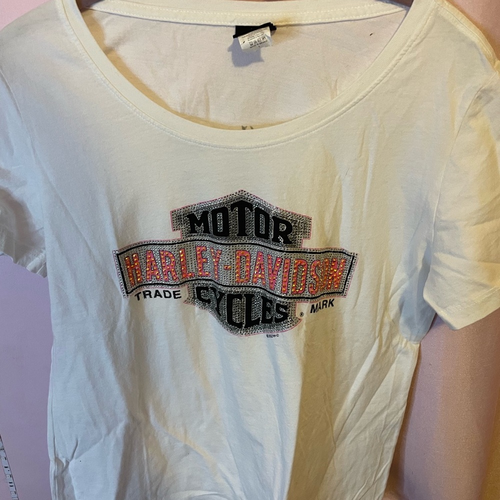 harley davidson white sequin shirt size large women’s